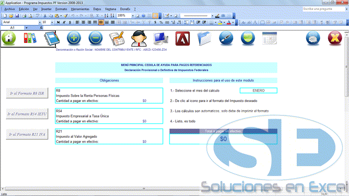 Soluciones en Excel - Hoja de ayuda Pago Referenciado Impuestos Personas Fisicas Calculadora de Impuestos